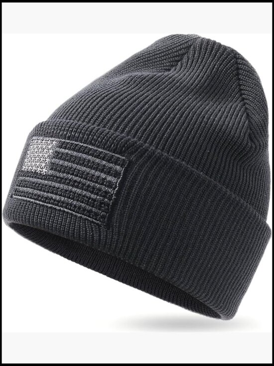 Other - American Flag Embroidered Tactical Winter Knit Cuffed Beanie Hat